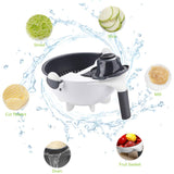 New 9 in 1 Multifunction Magic Rotate Vegetable Cutter with Drain Basket Large Capacity Vegetables Chopper Veggie Shredder Grater Portable Slicer Kitchen Tool with 8 Dicing Blades