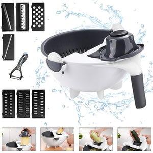 New 9 in 1 Multifunction Magic Rotate Vegetable Cutter with Drain Basket Large Capacity Vegetables Chopper Veggie Shredder Grater Portable Slicer Kitchen Tool with 8 Dicing Blades