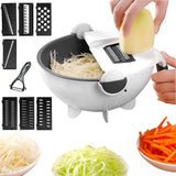 New 9 in 1 Multifunction Magic Rotate Vegetable Cutter with Drain Basket Large Capacity Vegetables Chopper Veggie Shredder Grater Portable Slicer Kitchen Tool with 8 Dicing Blades