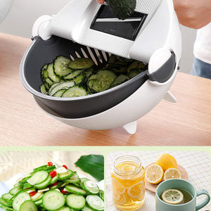 New 9 in 1 Multifunction Magic Rotate Vegetable Cutter with Drain Basket Large Capacity Vegetables Chopper Veggie Shredder Grater Portable Slicer Kitchen Tool with 8 Dicing Blades